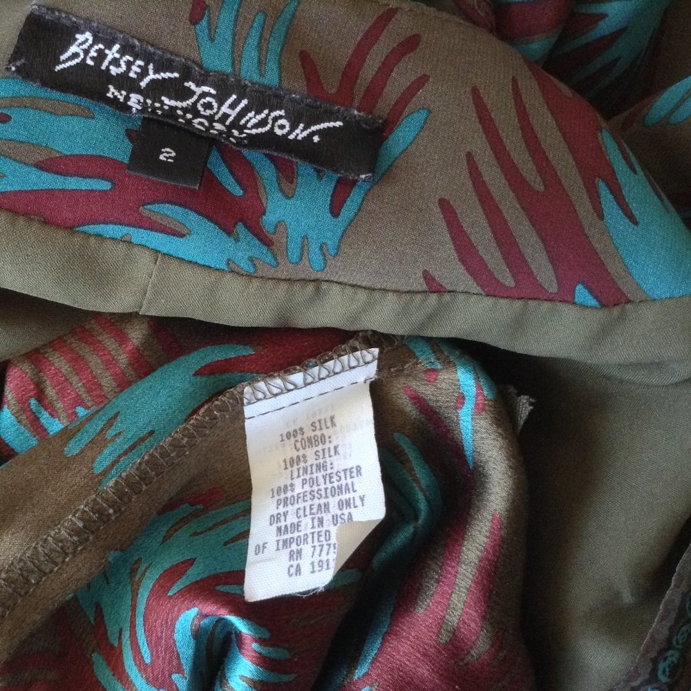 BETSEY JOHNSON V-NECK EMPIRE WAIST PRINT GREEN SHORT MINI DRESS 3/4 LONG SLEEVE - Picture 11 of 11